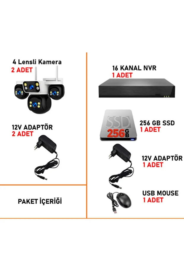 XCAMPRO 8 Kameralı 20MP NVR Güvenlik Kamerası Seti (256GB SSD Dahil) – 4K AOV PTZ Kontrol 7/24 Kayıt